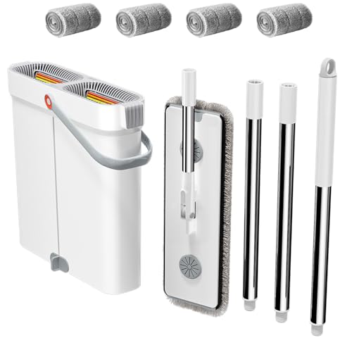 CTIME 1574Mop and Bucket Set with Wringer for Home HandsFree Flat Floor Mop Bucket Wet Dry Use Floor Cleaning System for All Floor